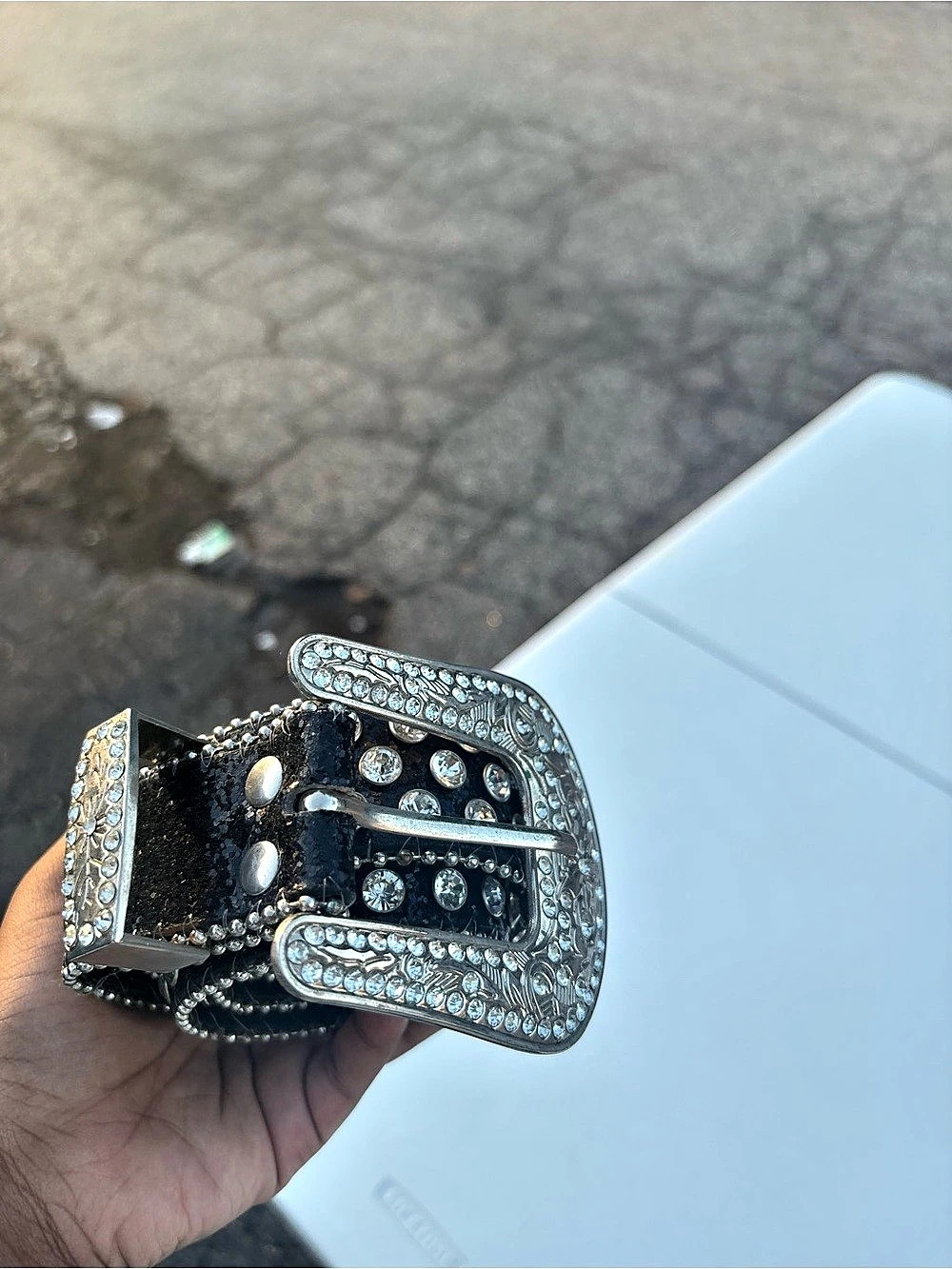 Shyanne Crystal Studded Belt Black L/XL